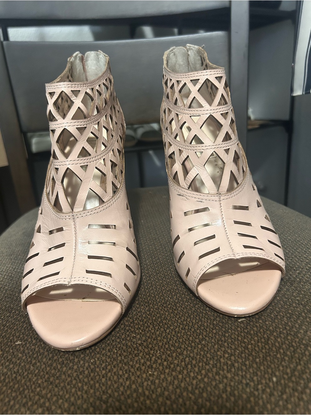 INC International Concepts Blush Pink Laser-Cut Peep-Toe Mules